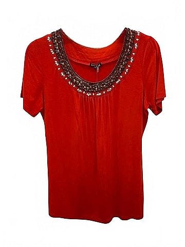 600 West Women Short Sleeve Beaded Tee in Tomato (view 2)