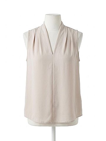 Renee Drape Neckline Solid V Neck Top in Beige (view 1)