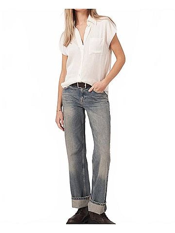 Repeat Cashmere Silk Top With Pocket in Cream (view 2)