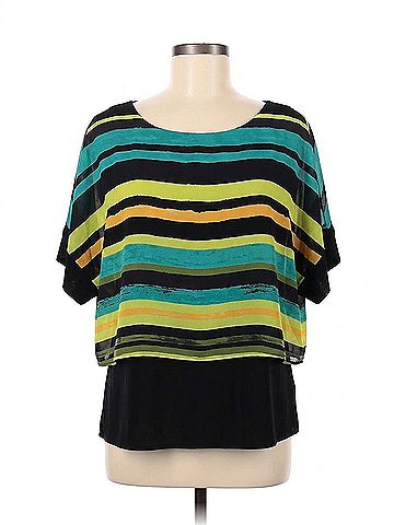 Conrad C Women Aruba Kiwi Striped Layered Blouse in Turquoise/Black/Lime (view 1)