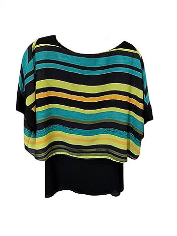 Conrad C Women Aruba Kiwi Striped Layered Blouse in Turquoise/Black/Lime (view 2)