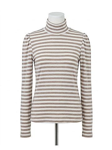 Downeast Essential Striped Turtleneck Top in Cocoa Stripe (view 1)