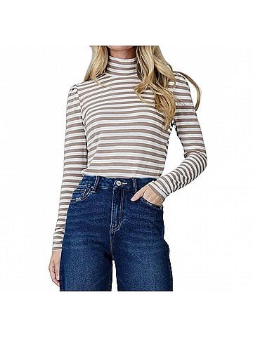 Downeast Essential Striped Turtleneck Top in Cocoa Stripe (view 2)