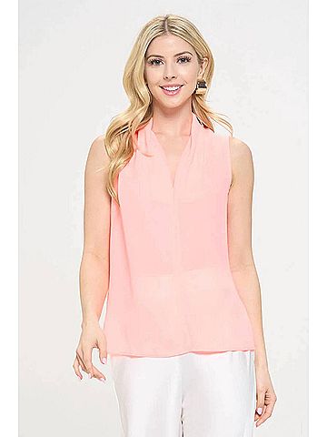 Renee Drape Neckline Solid V Neck Top in Peach (view 2)