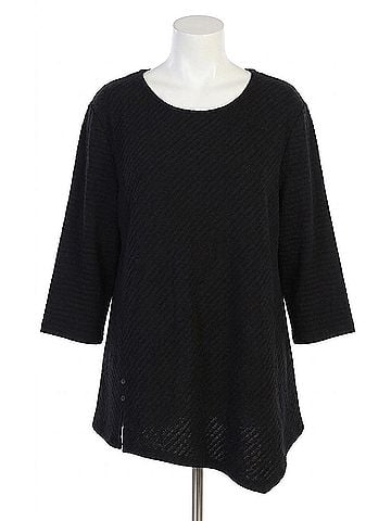 Focus Asymmetrical Textured Cotton Top Plus in Black (view 1)