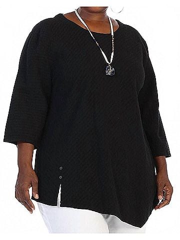 Focus Asymmetrical Textured Cotton Top Plus in Black (view 2)