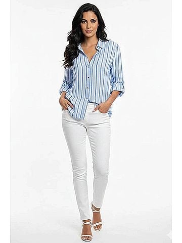 grand & greene Striped Heart-Button Blouse in Blue White (view 2)