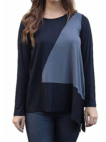 Comfy U.S.A. Clara Color Block Asymmetrical Top in Multi (view 2)