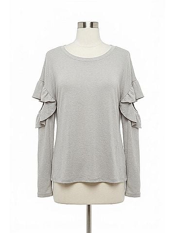 Chaser Vintage Rib Long Sleeve Vented Ruffle Dolman Top in Light Grey (view 1)
