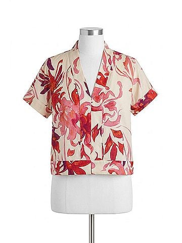 Finley Kyoto Floral Suki Popover Top in Natural/Pink (view 1)