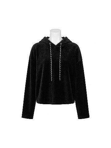 Michi Hygge Ribbed Crop Hoodie in Black (view 1)