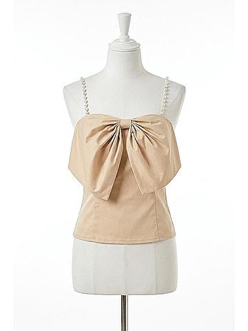 Do & Be Bow Pearl Strap Top in Beige (view 1)