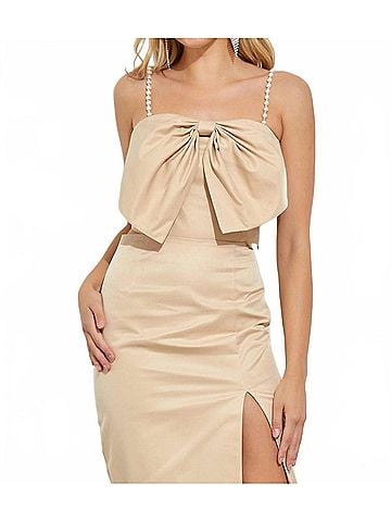 Do & Be Bow Pearl Strap Top in Beige (view 2)
