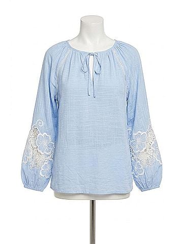 Hester & Orchard Boho Peasant Blouse With Lace Trim in Blue (view 1)
