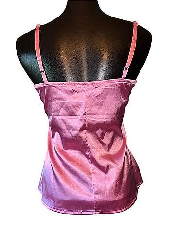 Cotton Express Shiny Rose-Pink Satin Gathered Bust Tank Tank Top (view 2)