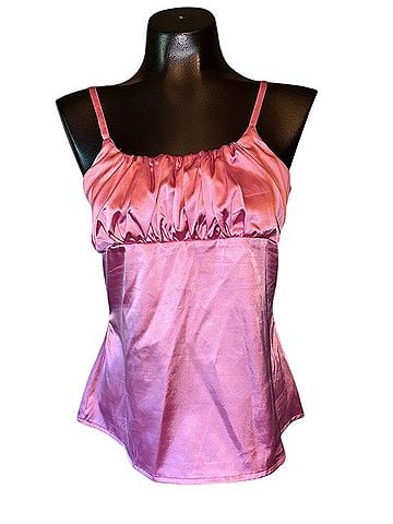 Cotton Express Shiny Rose-Pink Satin Gathered Bust Tank Tank Top (view 1)