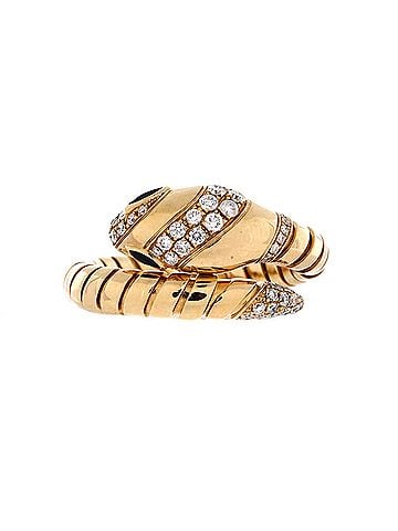 Bvlgari Serpenti Tubogas One-Coil Ring 18K Yellow Gold with Onyx and Semi Pave Diamonds (view 1)