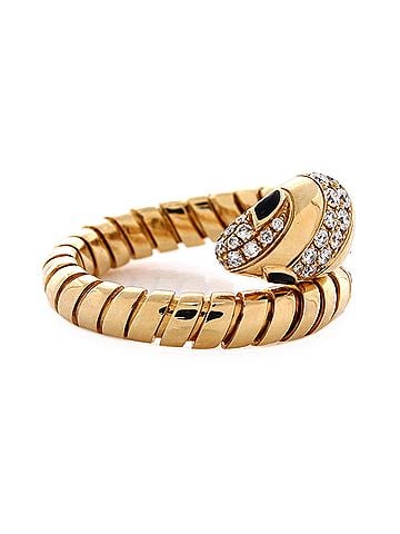 Bvlgari Serpenti Tubogas One-Coil Ring 18K Yellow Gold with Onyx and Semi Pave Diamonds (view 2)