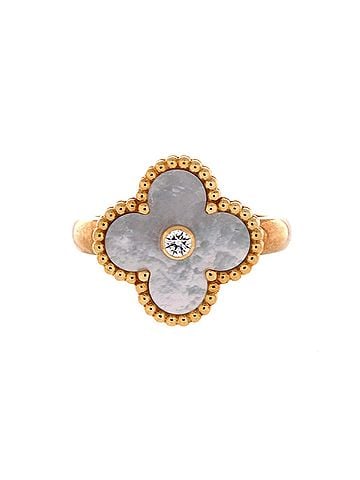 Van Cleef & Arpels Vintage Alhambra Ring 18K Yellow Gold with Mother of Pearl and Diamond (view 1)
