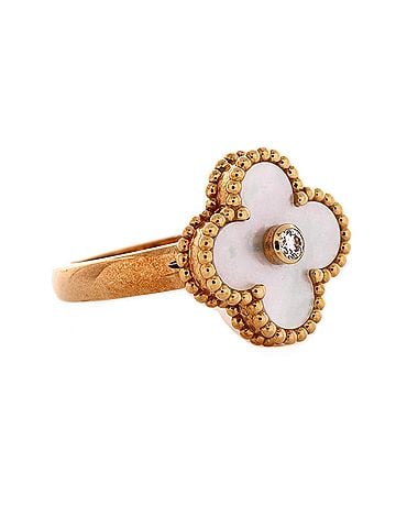 Van Cleef & Arpels Vintage Alhambra Ring 18K Yellow Gold with Mother of Pearl and Diamond (view 2)