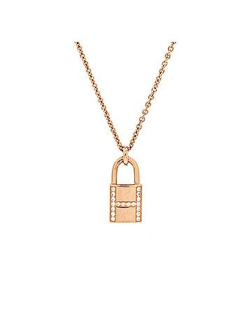 Hermès Amulettes Cadenas Pendant Necklace 18K Rose Gold with Diamonds (view 1)