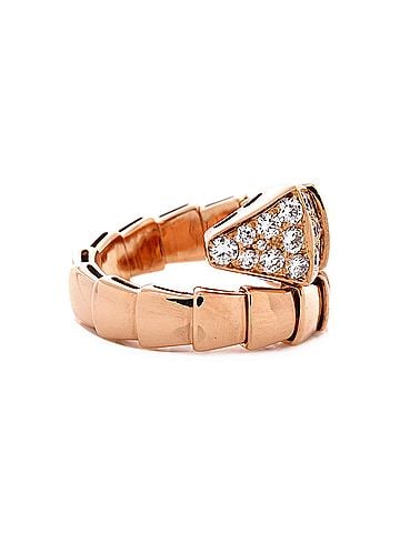 Bvlgari Serpenti Viper One-Coil Ring 18K Rose Gold with Diamonds Wide (view 2)