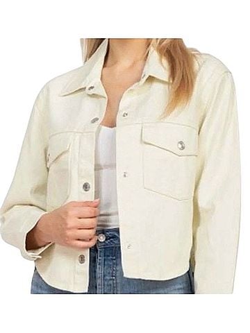 Stoosh Cream Button-Front Jean Jacket Jacket (view 1)