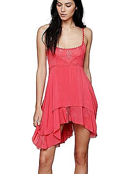 Free People 2010 RARE CULT ICON Rose Pieced Together Layered Lace Trim Boho Mini Slip Casual Dress (view 2)