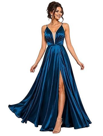Betsy & Adam Illusion Satin Gown with Lace-Up Back Cocktail Dress (view 1)