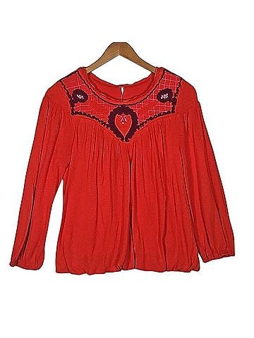 Free People Red Begonia Embroidered Top Long Sleeve T-Shirt (view 1)