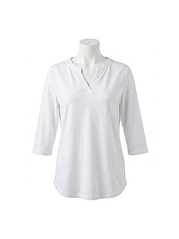 Coco + Carmen Saylor Notch Neck Elbow Sleeve Top in White (view 1)