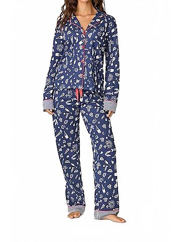 P.J. Salvage Al Fresco Bistro Long Pajama Set in Navy (view 2)