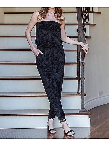 Red Haute Strapless Jumpsuit in Black (view 2)