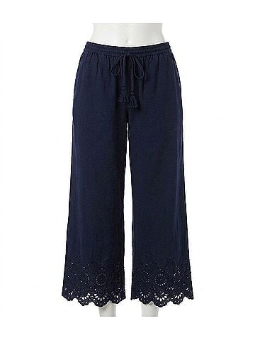 Karen Kane Embroidered Scallop Edge Cropped Pants in Navy (view 1)