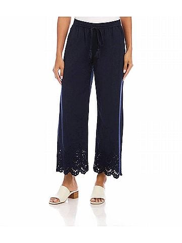 Karen Kane Embroidered Scallop Edge Cropped Pants in Navy (view 2)