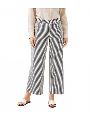 Karen Kane Stripe Cropped Jeans in Cream With Navy (view 2)