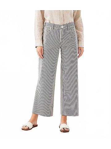 Karen Kane Stripe Cropped Jeans in Cream With Navy (view 2)