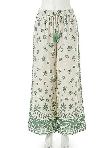Easel Rayon Linen Wide Leg Pants - Plus in Matcha Latte (view 1)