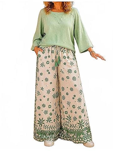 Easel Rayon Linen Wide Leg Pants - Plus in Matcha Latte (view 2)