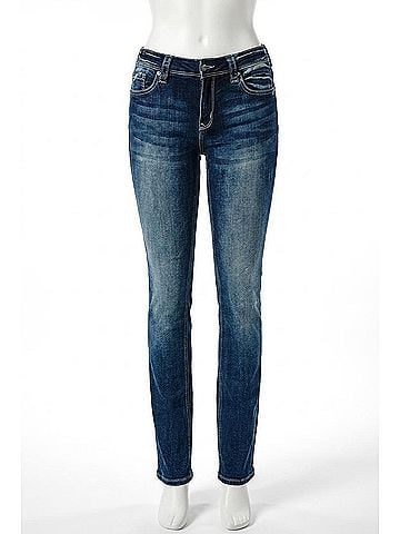 Grace in L.A. Simple Stitches Mid Rise Boot Cut Jean in Denim (view 1)
