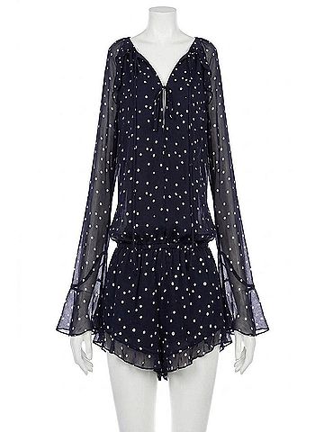 Blue Life Kisa Ruffle Bell Sleeves Romper in Black Polka Dot (view 1)