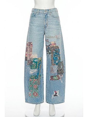 Bayeas High Rise Patchwork Barrel Leg Jeans in Light Blue (view 1)