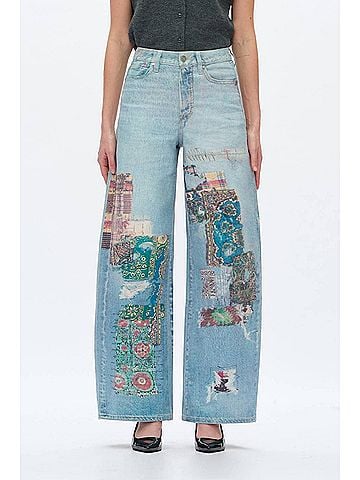 Bayeas High Rise Patchwork Barrel Leg Jeans in Light Blue (view 2)