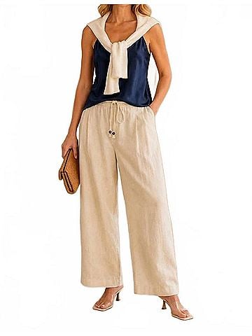Lucy Paris Logan Tie Pants in Beige (view 2)