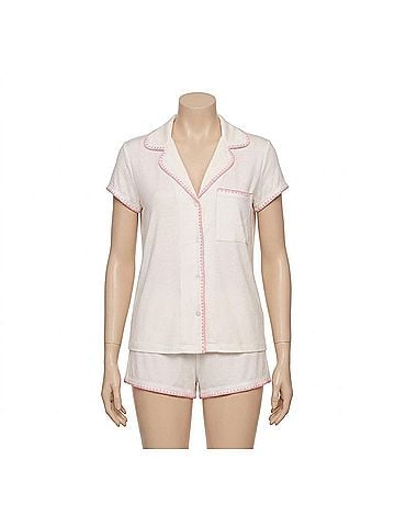 Eberjey Frida Tencel Modal Shortie Short Pajama Set in Ivory / Pink Nectar (view 1)