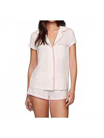 Eberjey Frida Tencel Modal Shortie Short Pajama Set in Ivory / Pink Nectar (view 2)