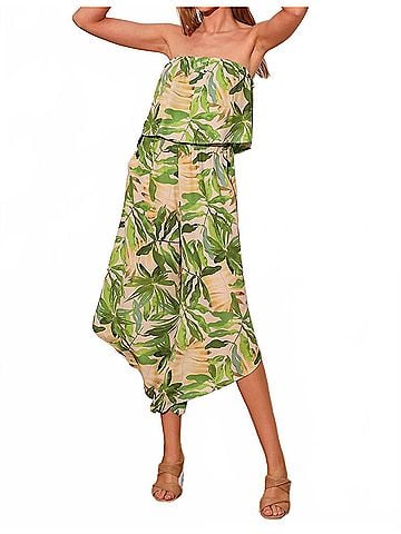 Tyche Have You Ever Lightweight Strapless Jumpsuit in Green (view 2)