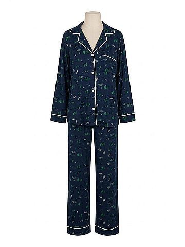 Eberjey Gisele Pine Tree Print Long Pajama Set in Navy (view 1)