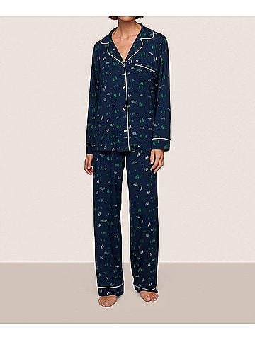 Eberjey Gisele Pine Tree Print Long Pajama Set in Navy (view 2)