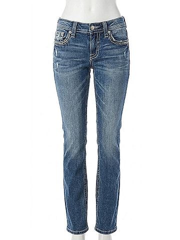 Miss Me Women's Mid Rise Boot Cut Cross Stitch Jeans in Vintage Blue (view 1)